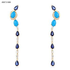 23 Blue Sapphire Diamond 14K (or 18k upon request) Yellow Gold Drop Earrings